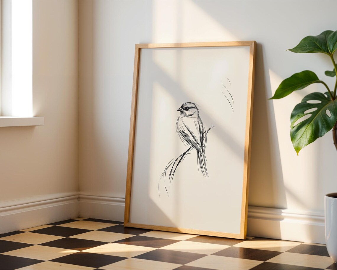 Sparrow Bird Line Art, Kitchen Office Decor - Image 3