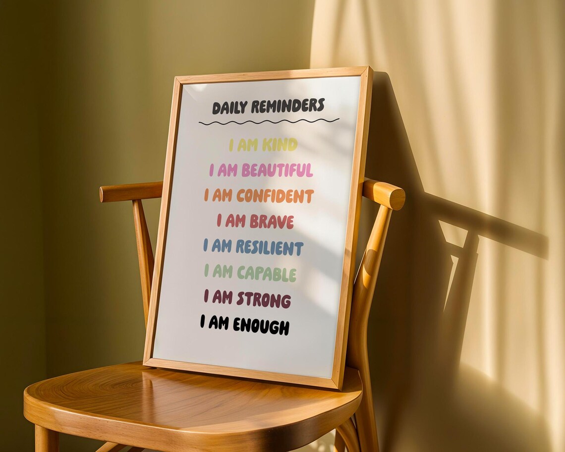 Daily Reminders Rainbow I Am Affirmations Quote Poster for Kids Rooms - Image 6