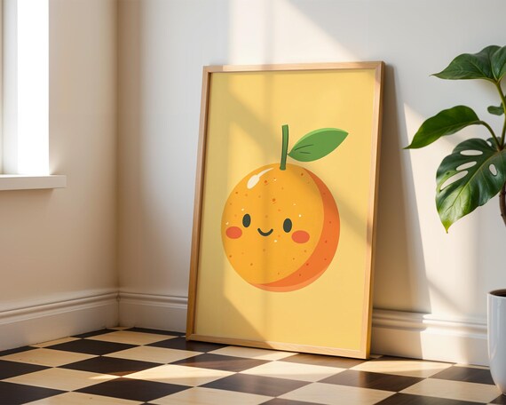 Adorable Orange Poster Wall Art For Home Kitchen Kids Room Decor