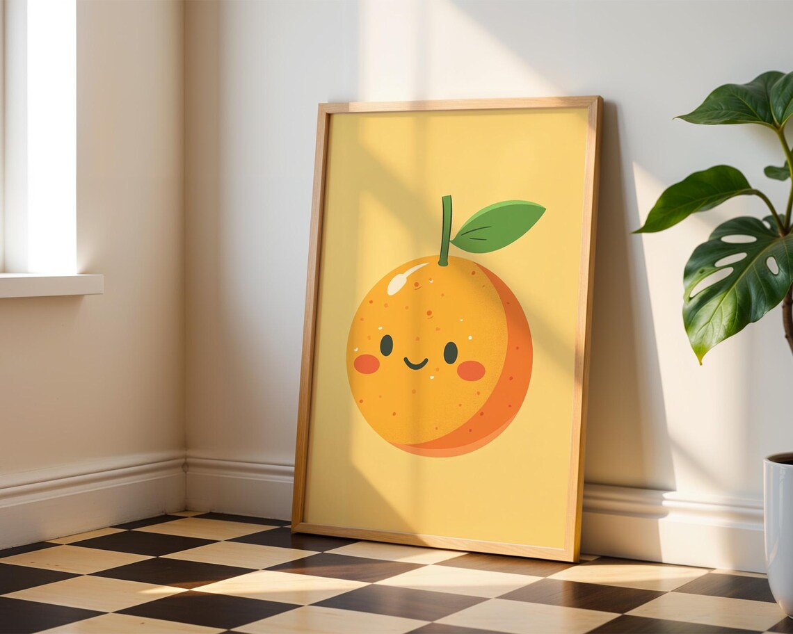 Adorable Orange Poster Wall Art For Home Kitchen Kids Room Decor