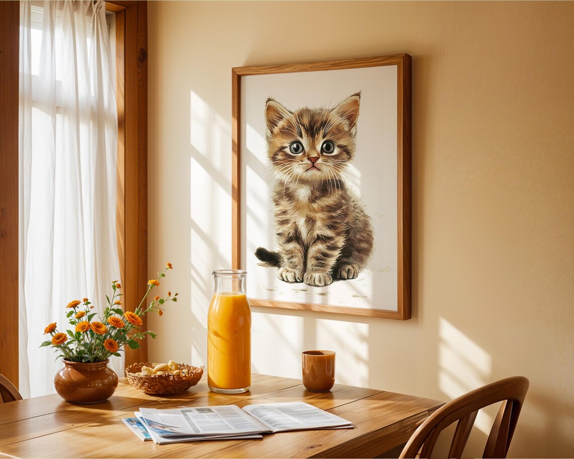 Adorable Tabby Kitten Sitting Cat Lovers Nursery Decor Poster - Image 5