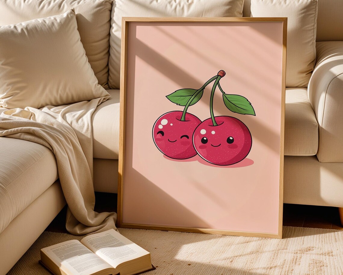 Cute Cherry Art Print, Kitchen Room Decor - Image 2