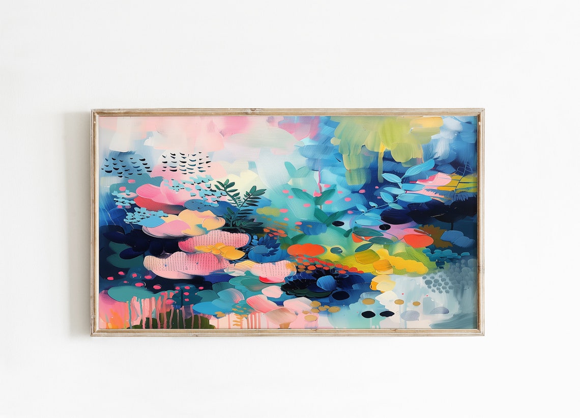 Lush Teal Pink Navy Garden Botanical Colorful Abstract Wall Poster