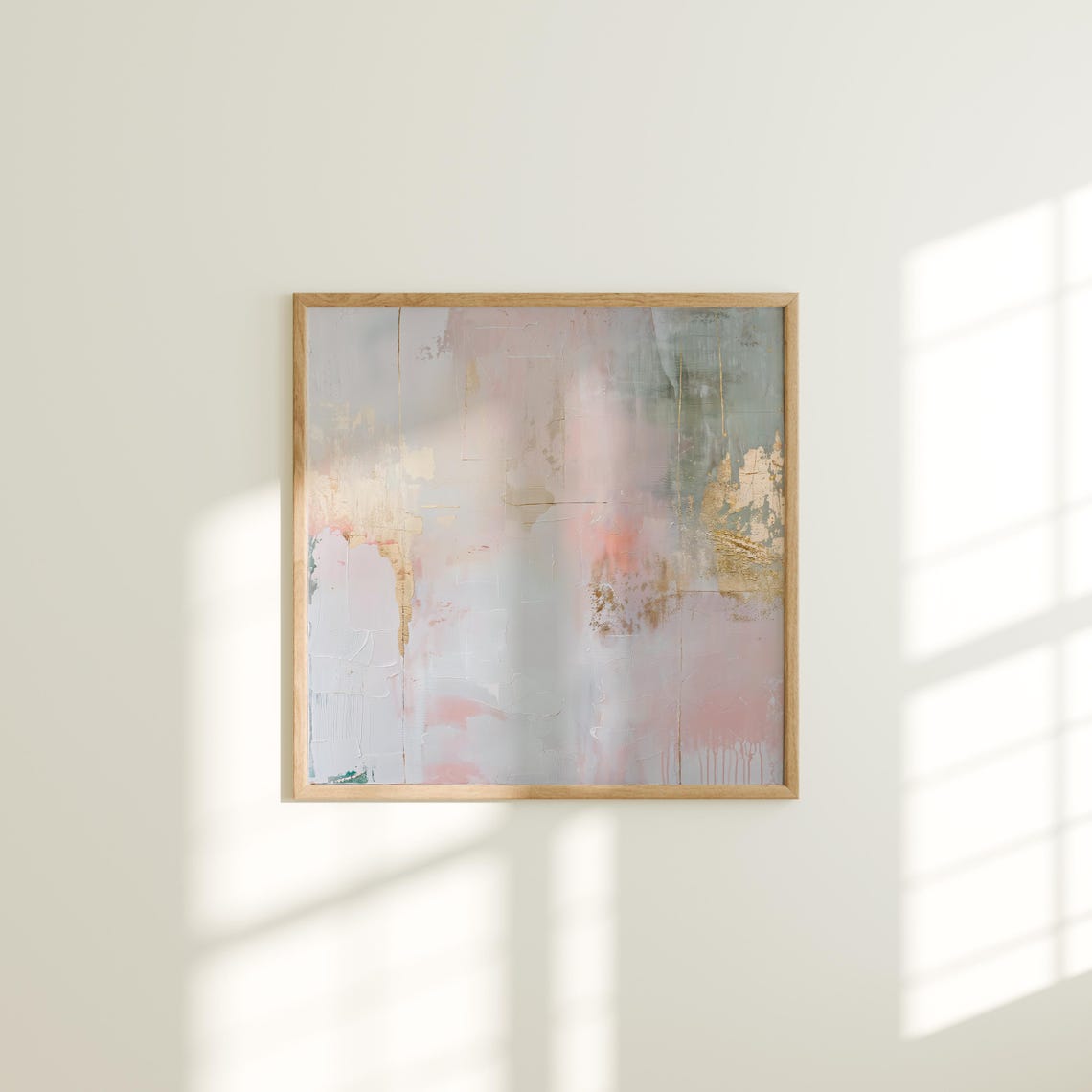 Pale Blush Gold Leaf Textured Large Abstract Modern Canvas Wall Art - Image 5