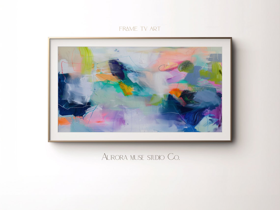 Indigo Blue Abstract Painting With Green Pink Strokes Art Poster - Image 4
