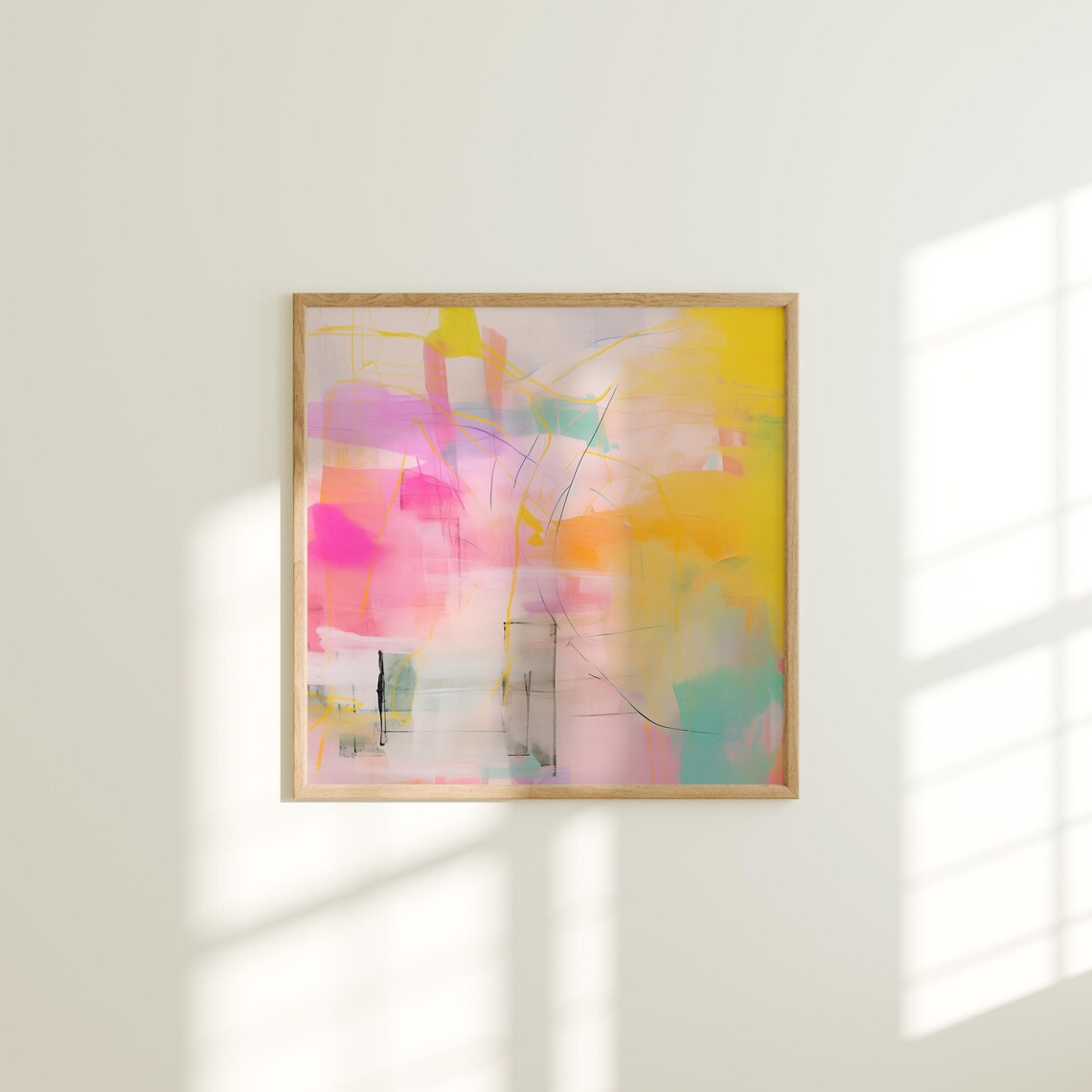 Hot Pink And Yellow Abstract Lines Bold Colorful Modern Print