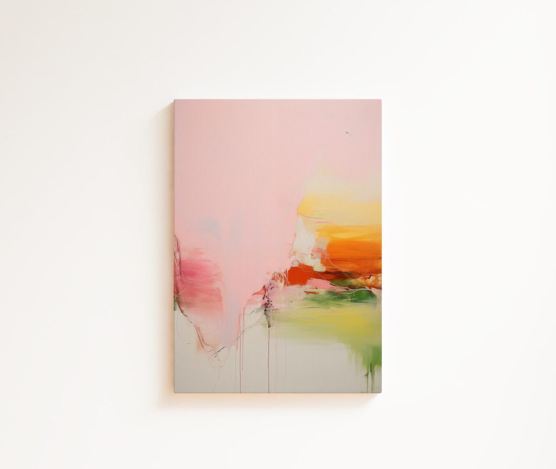 Blush Pink Minimalist Abstract With Bold Orange Red Brushstroke Poster