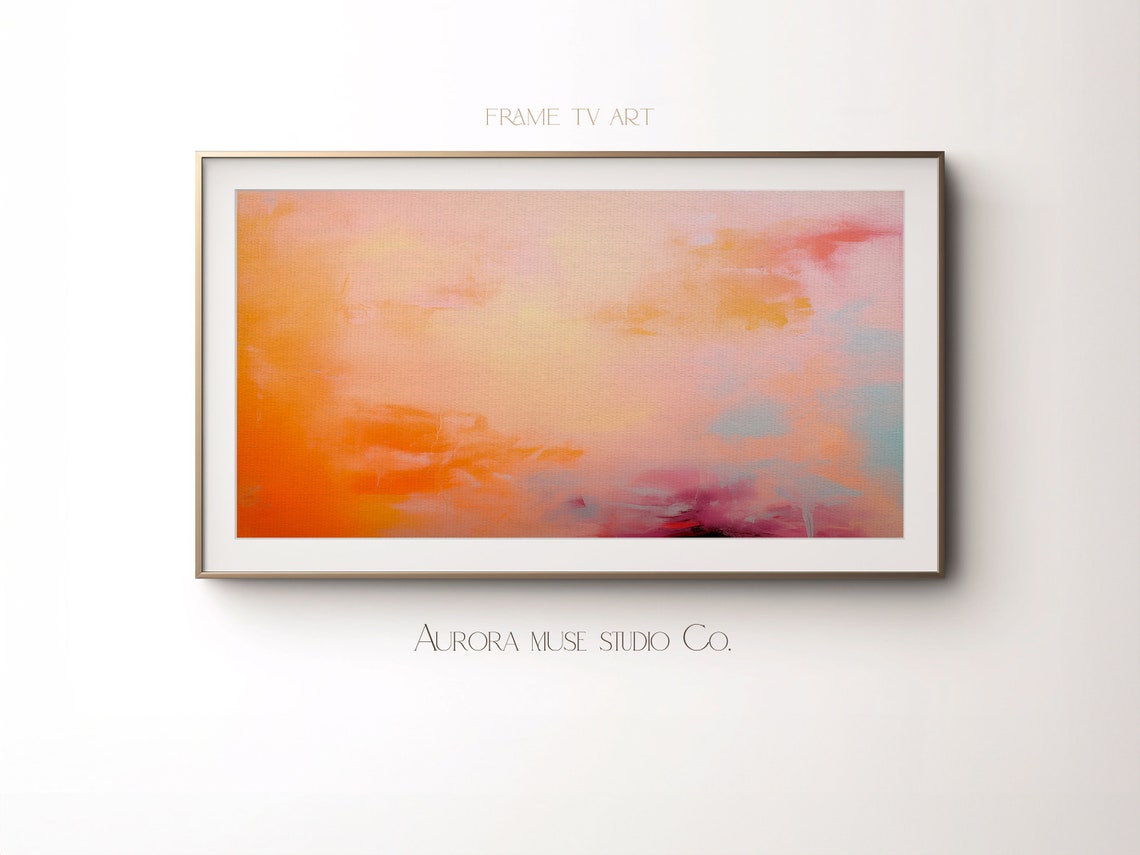 Peach Orange Sunset Wash Abstract Painting Soft Pink Glow Poster - Image 2