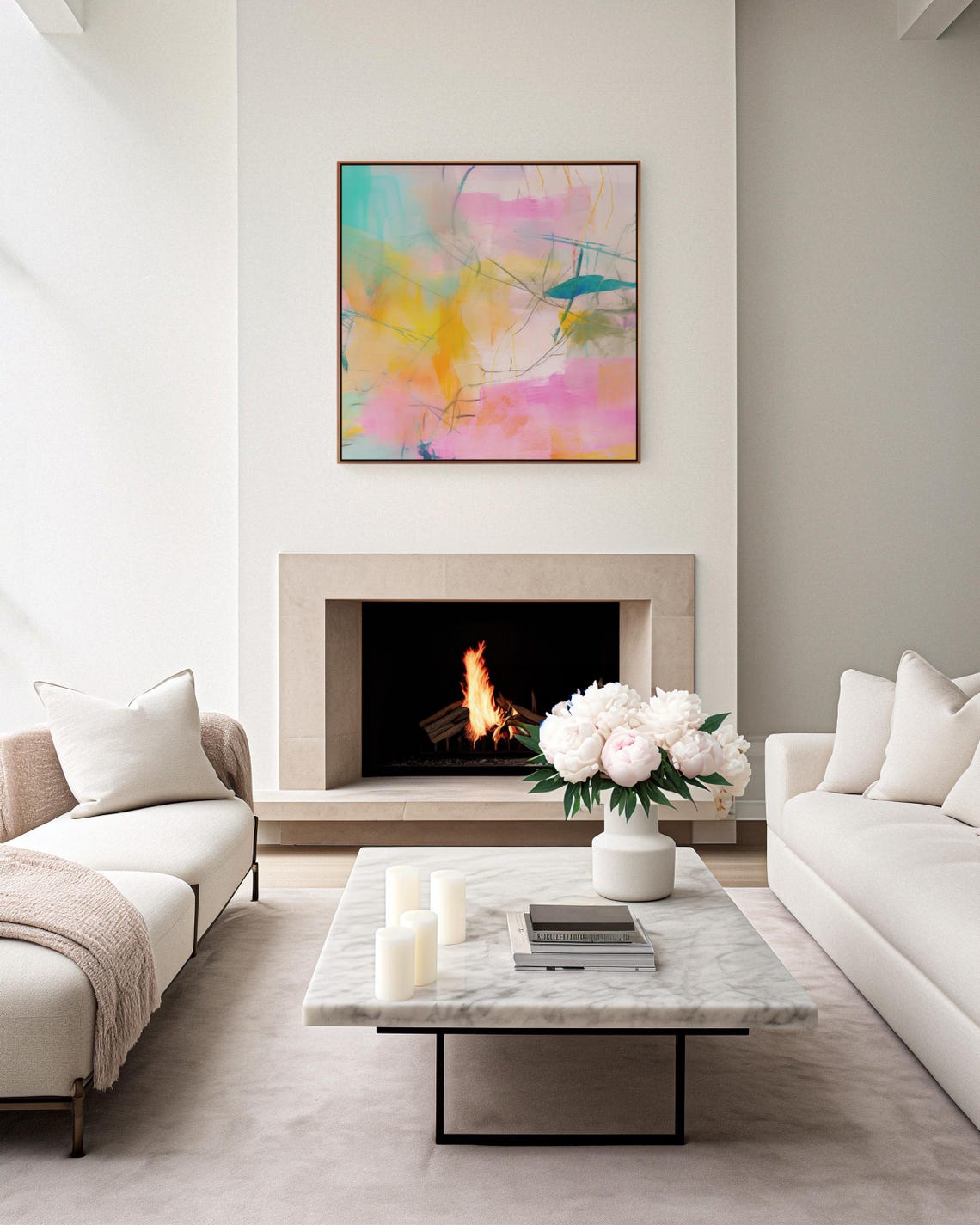 Bright Pink Orange Yellow Bold Large Abstract Modern Canvas Wall Art - Image 4