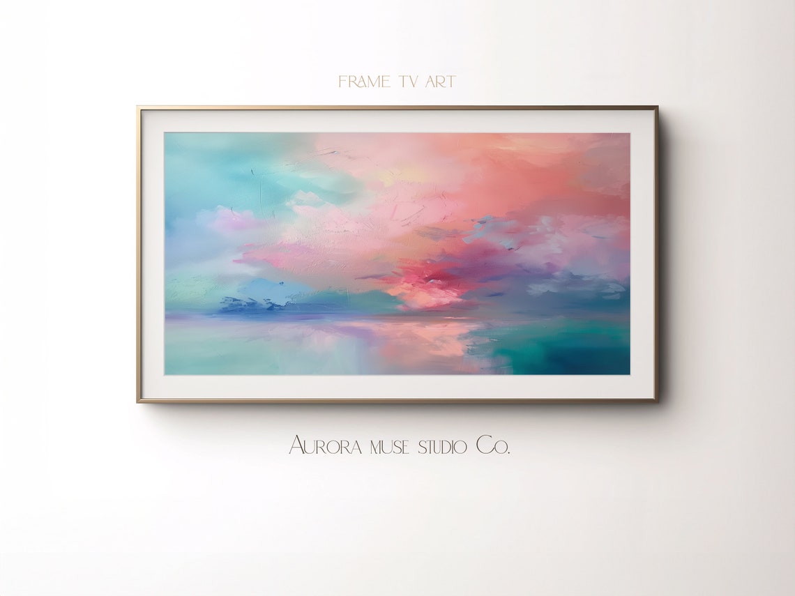 Dreamy Pink Cloud Abstract Skyscape Over Turquoise Water Poster - Image 4