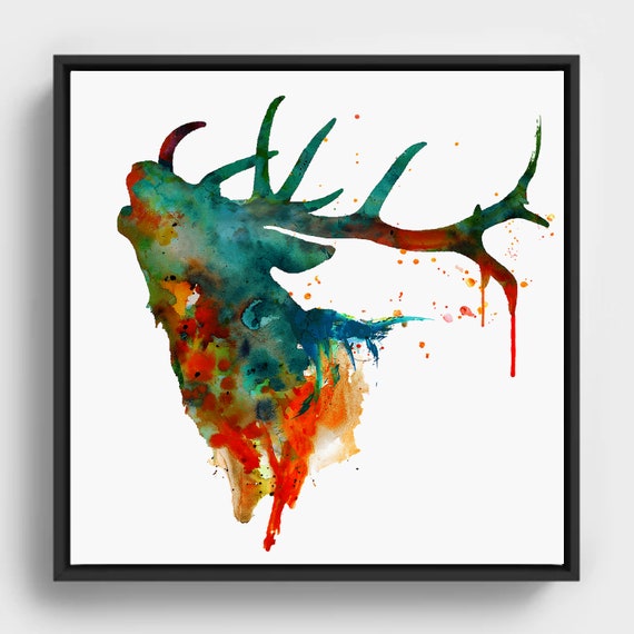 Red Deer Stag Watercolor Silhouette Bellowing Buck Mountain Wildlife Art Instant