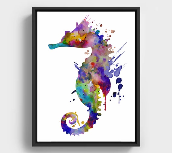 Colorful Seahorse Watercolor Ocean Nursery Rainbow Marine Life Poster
