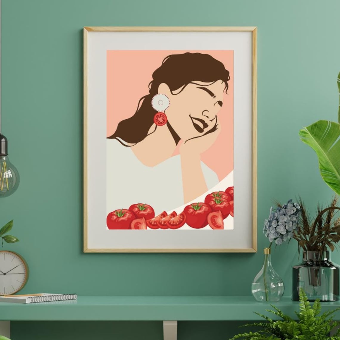 Tomato Earring Woman, Mediterranean Art Print
