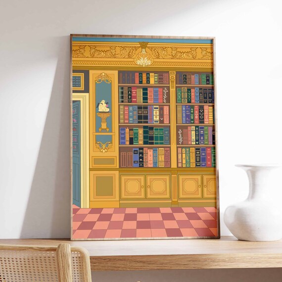 Golden Library Bookcase Elegant Reading Room Book Lover Poster