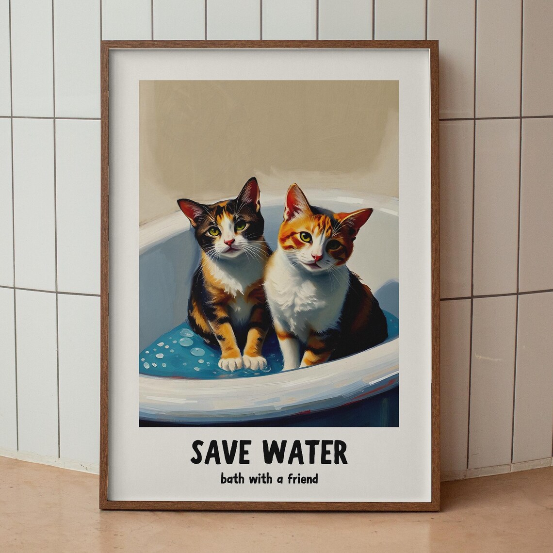 Cute Bathroom Wall Art Funny Print Trendy Minimalist Cat Poster