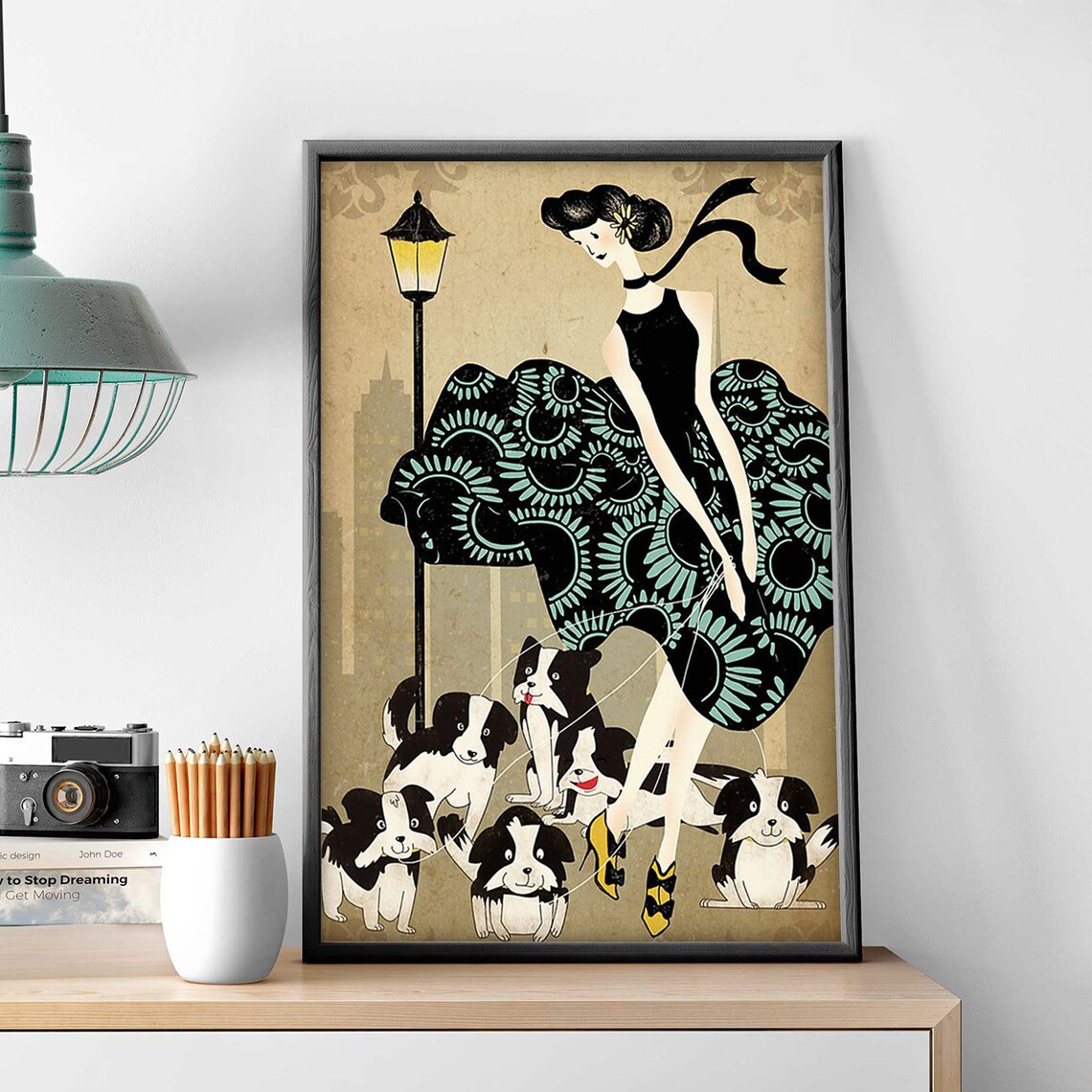 Cute Border Collie Dog Lady Art Girl And Little Collie Poster Gift For Dog Mom Gift For Dog Lover Dog Owner Gift Idea Housewarming Gift - Image 2