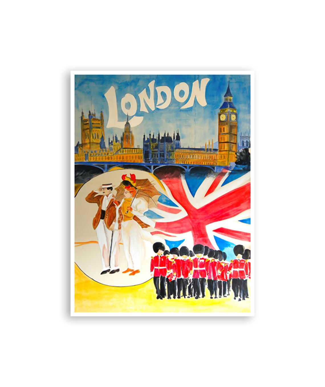 London Big Ben Union Jack Guards Vintage England Travel Poster