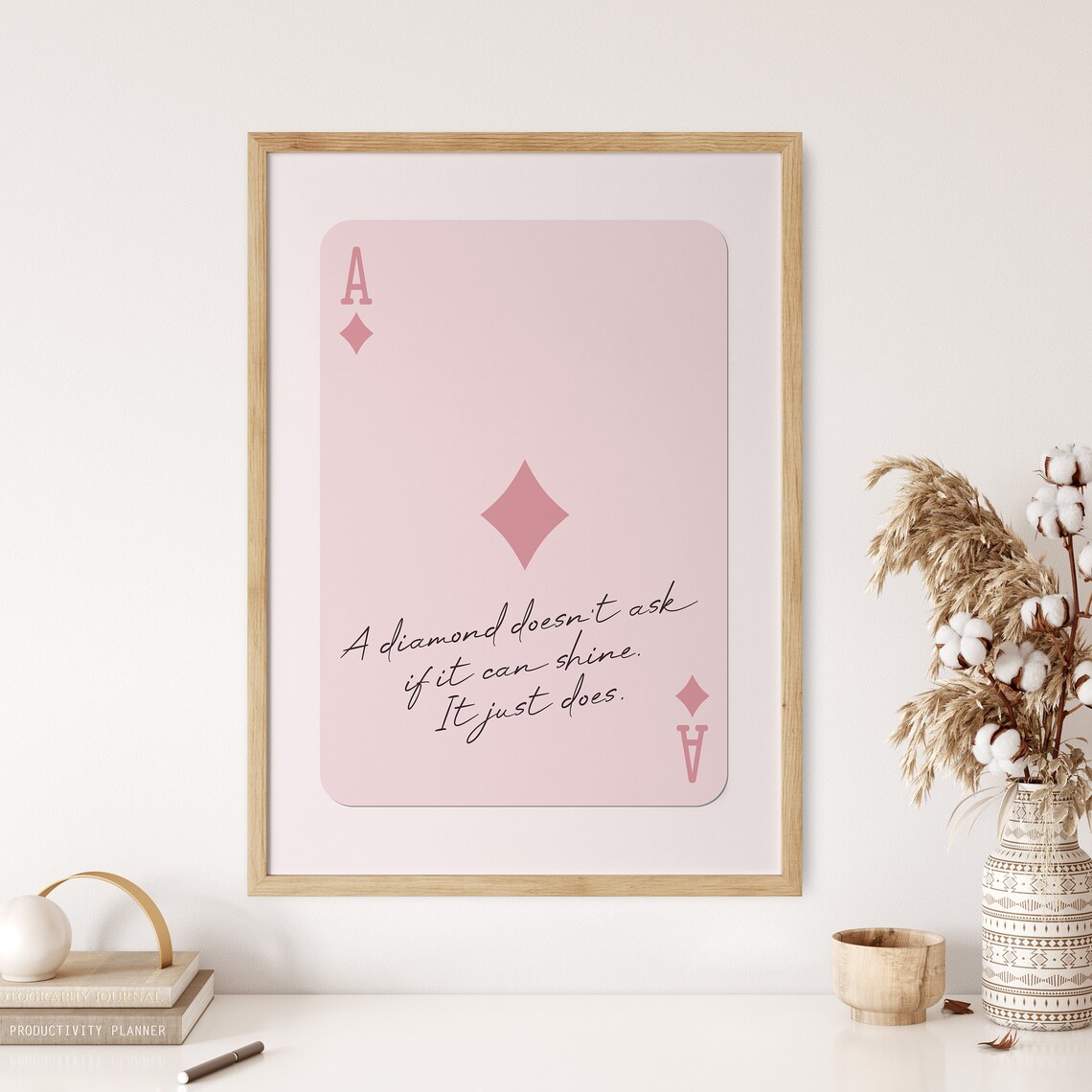 Retro Playing Card Ace Quote Art Print, Pink - Image 3