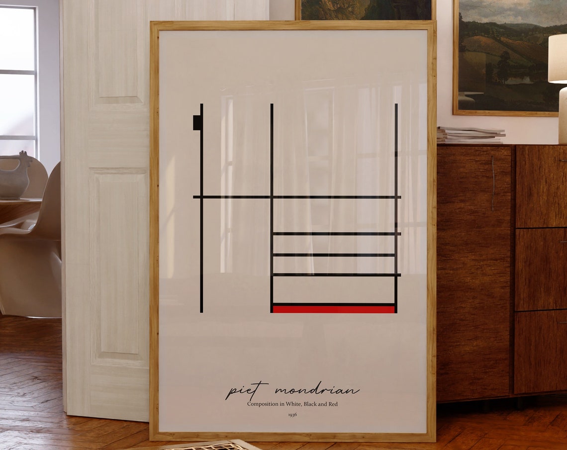 Piet Mondrian Composition In White Black And Red 1936 Artwork Abstract Home Decor Print Minimalist Wall Art Gift