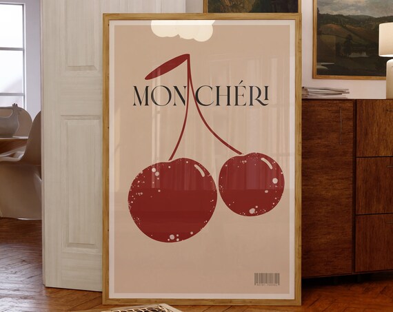 Cherry Poster, Retro Preppy Food Art Print