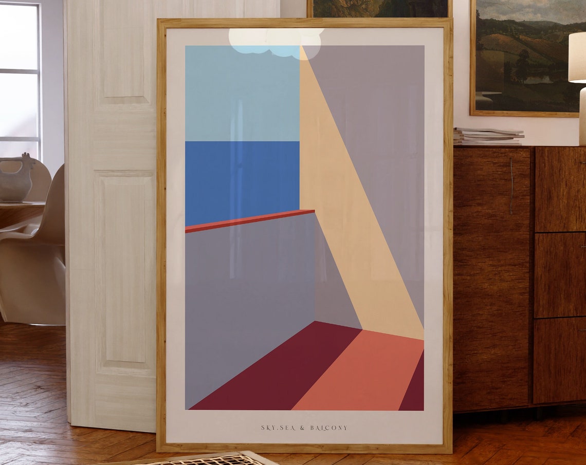 Sky Sea And Balcony Geometric Modern Abstract Coastal View Wall Poster