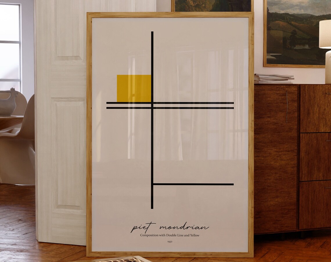 Piet Mondrian Double Line Yellow 1932 Abstract Minimalist Grid Poster