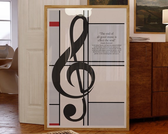 G Clef Over Pied Mondrian Exhibition Poster Music Artwork Abstract Music Poster Print Minimalist Wall Art Gift