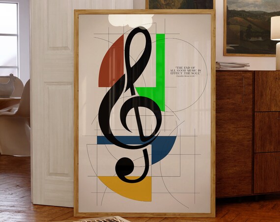 Treble Clef Colorful Bauhaus Geometric Monteverdi Music Quote Poster