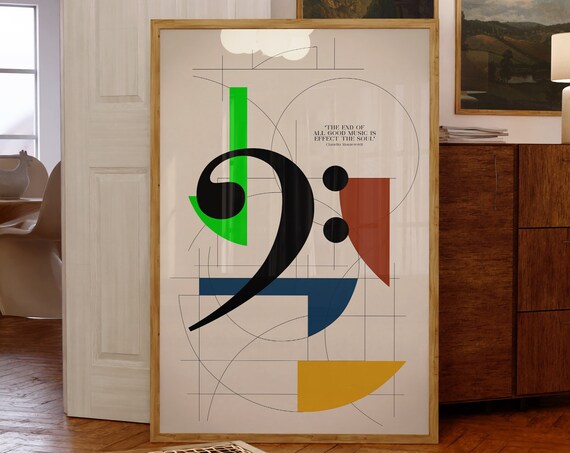 Bass Clef Colorful Bauhaus Geometric Monteverdi Music Quote Poster