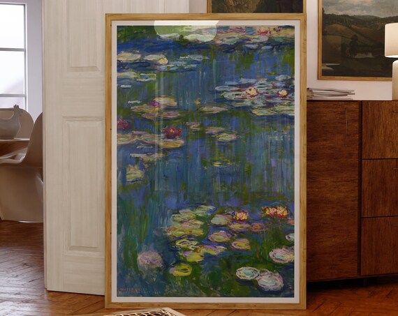 Claude Monet Water Lilies Blue Pond Floating Blossoms Poster