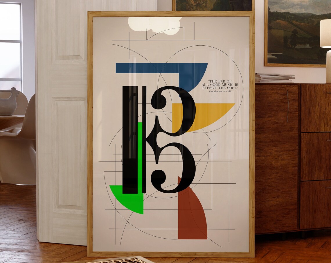 Alto Clef Colorful Bauhaus Geometric Monteverdi Music Quote Poster