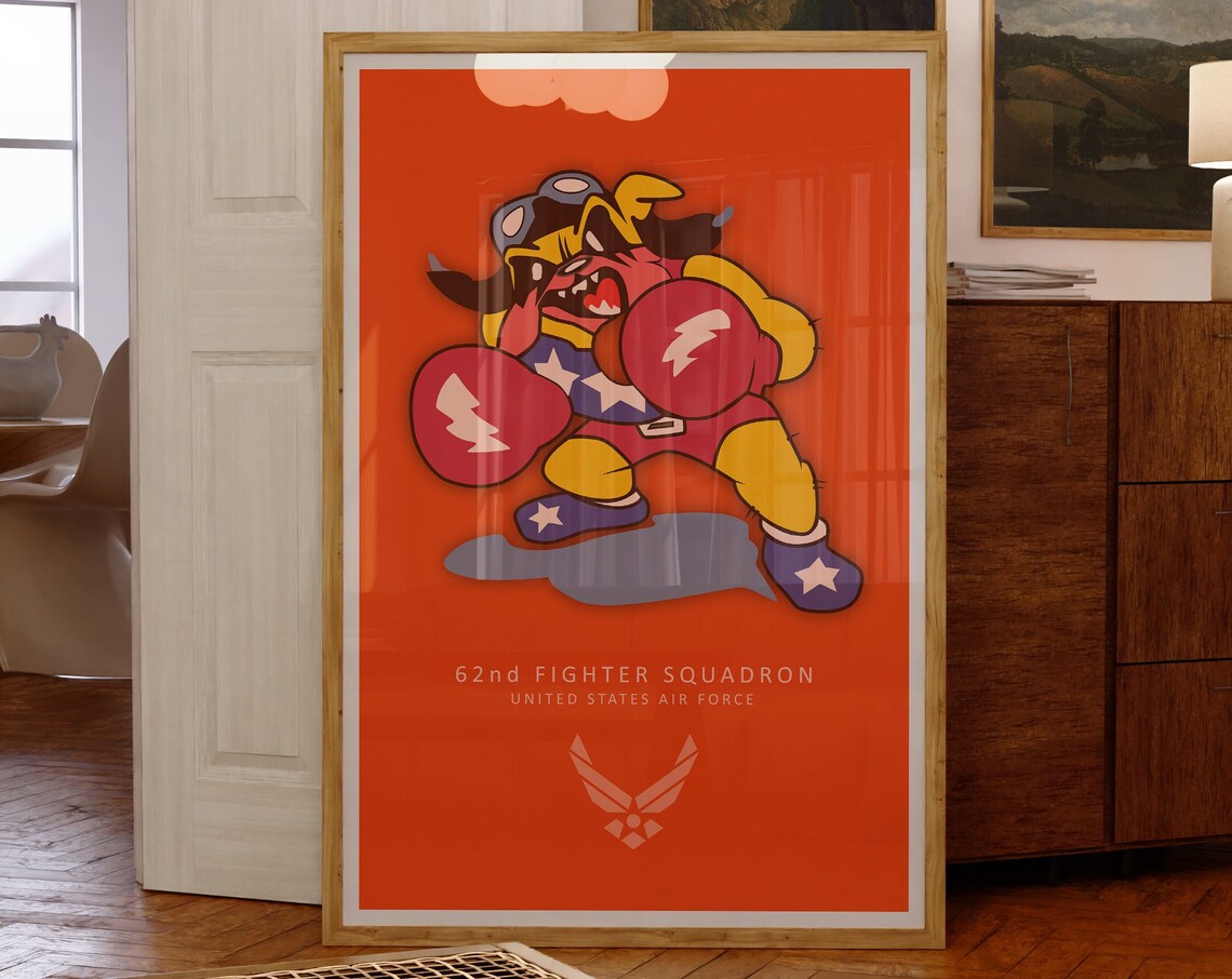 62nd Fighter Squadron USAF Boxer Bulldog Mascot Orange Military Poster