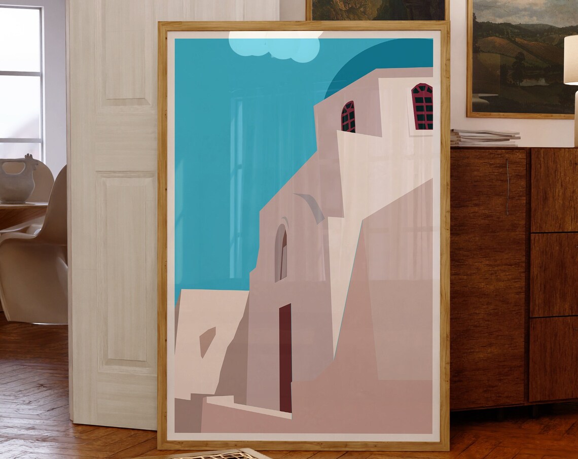 Aegean Mediterranean Church Minimalist Art Print