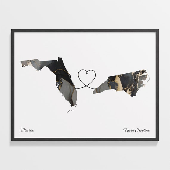 Florida to North Carolina Map Travel Poster