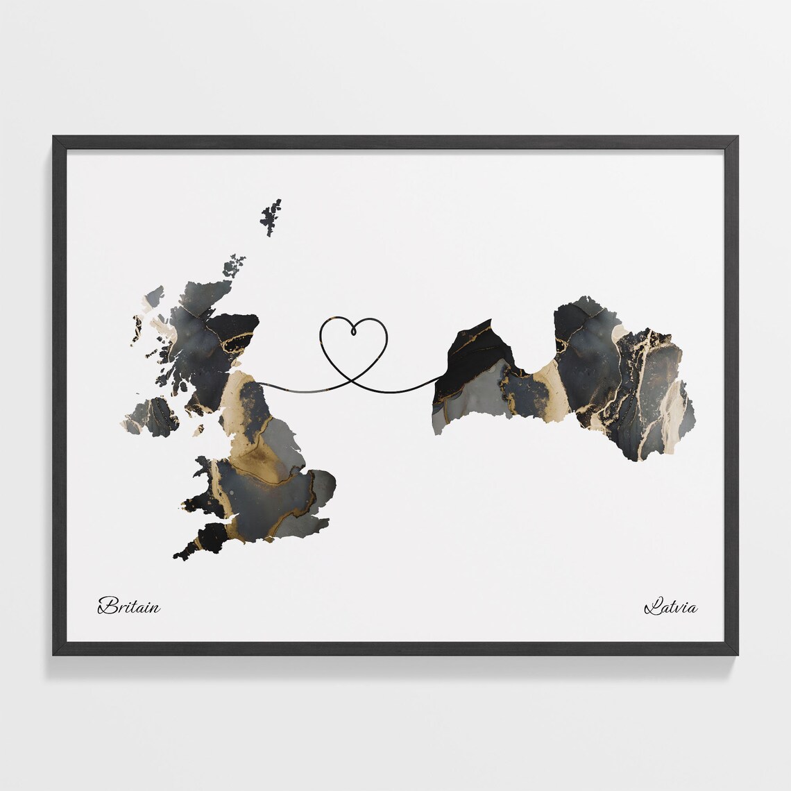Britain To Latvia Map Poster, Two Countries Travel Art
