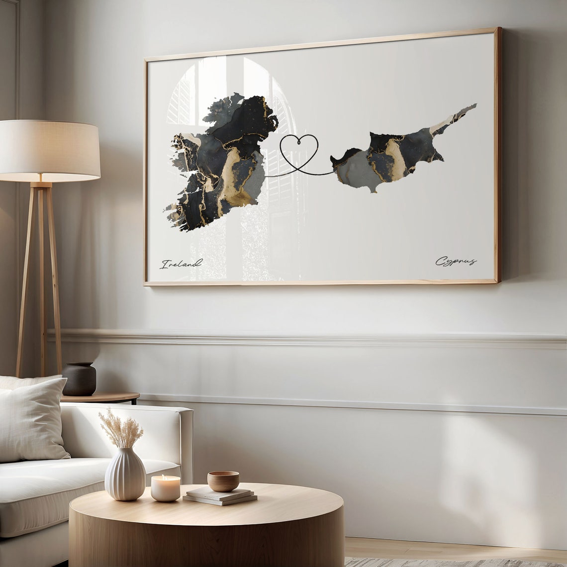 Ireland Cyprus Long Distance Love Heart Marble Map Gift Poster - Image 2