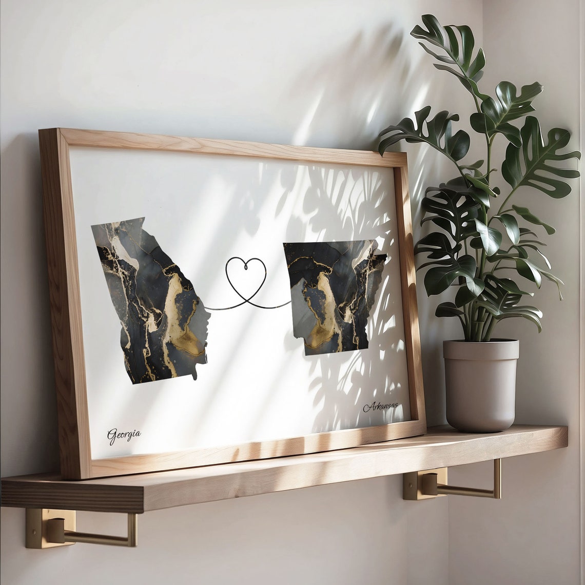 Georgia to Arkansas Two State Long Distance Heart Marble Map Poster - Image 3