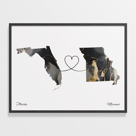 Florida Missouri Marble State Map Poster Two State Connection Gift
