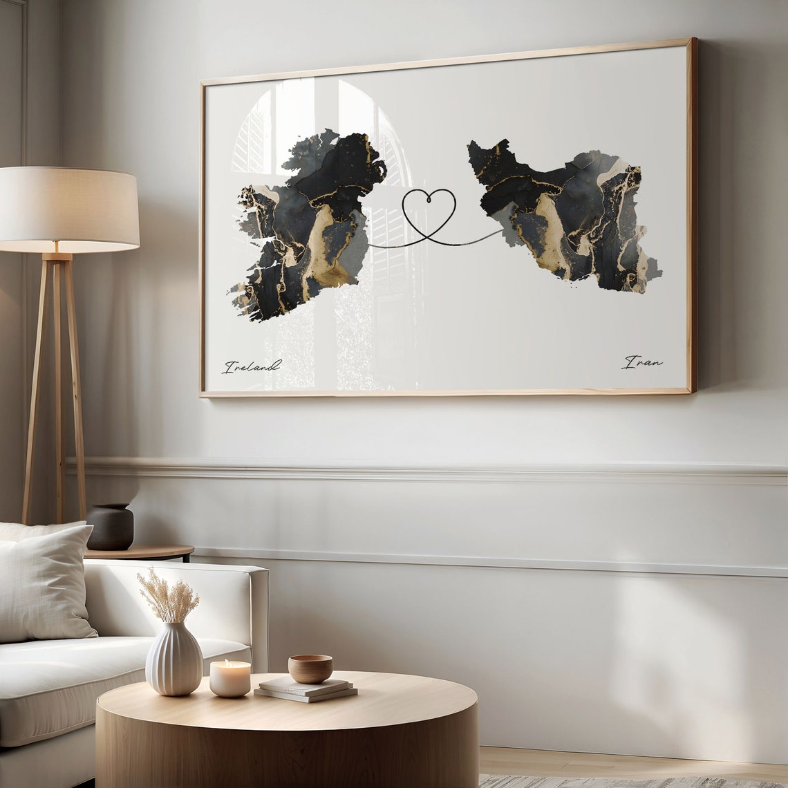 Ireland Iran Marble Two Countries Heart Connection Art Poster - Image 2