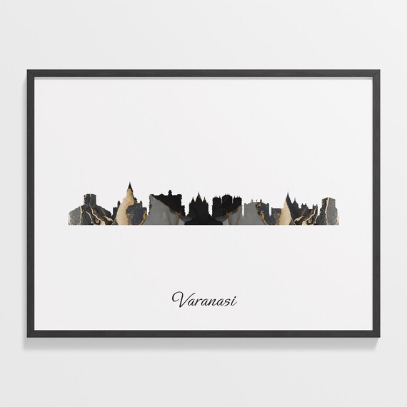 Varanasi India Black and Gold Marble Skyline Silhouette Art Poster
