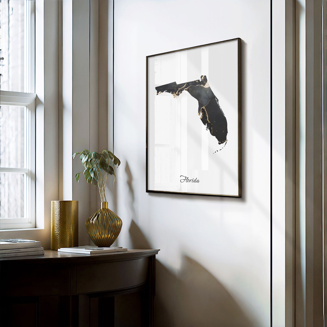 Florida Black and Gold Marble State Map Silhouette Minimalist Poster - Image 3