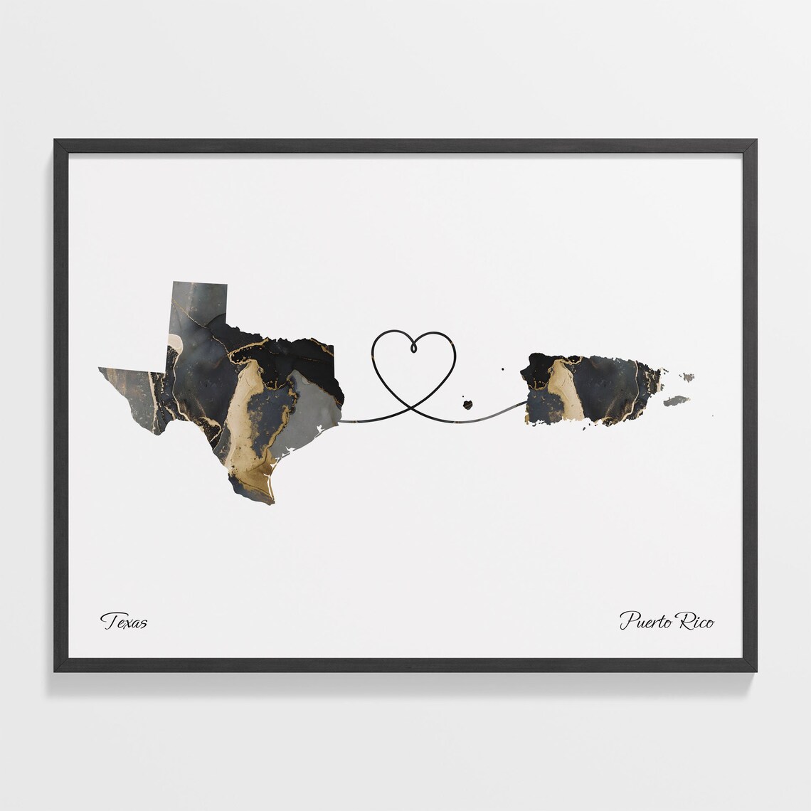 Texas To Puerto Rico Travel Poster, Heart Map