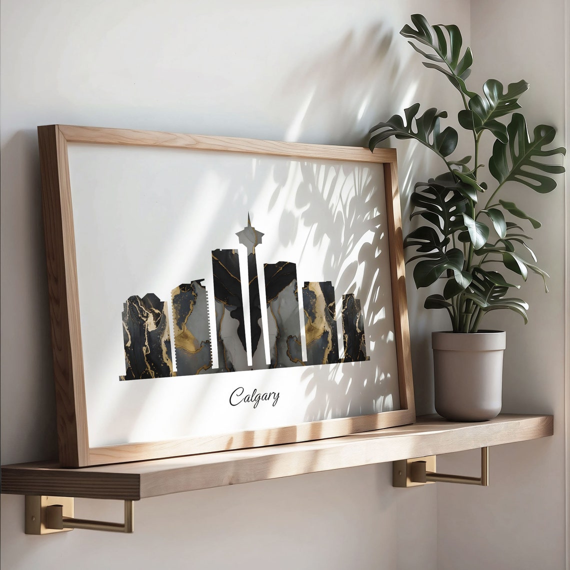 Calgary Canada Black Gold Marble Skyline Tower Silhouette Art Poster - Image 3