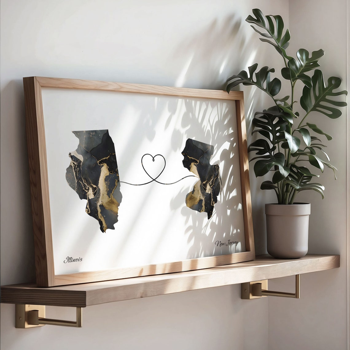 Illinois to New Jersey Long Distance Love Marble Map Art Poster - Image 3