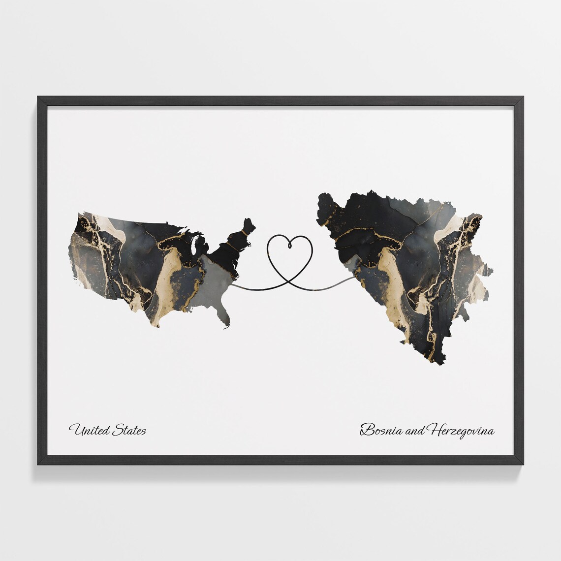 USA to Bosnia and Herzegovina Map Travel Poster