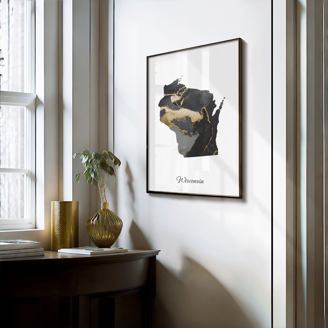 Wisconsin Black And Gold Marble Map Minimalist Elegant Art Poster - Image 3