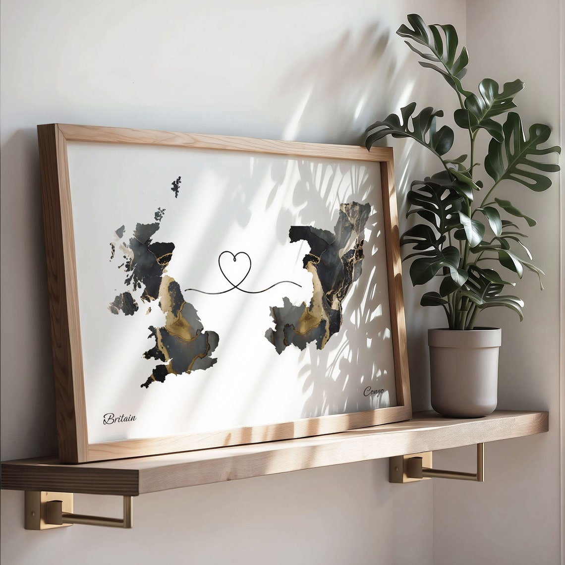 Britain to Congo Heart Connected Long Distance Marble Map Poster - Image 3