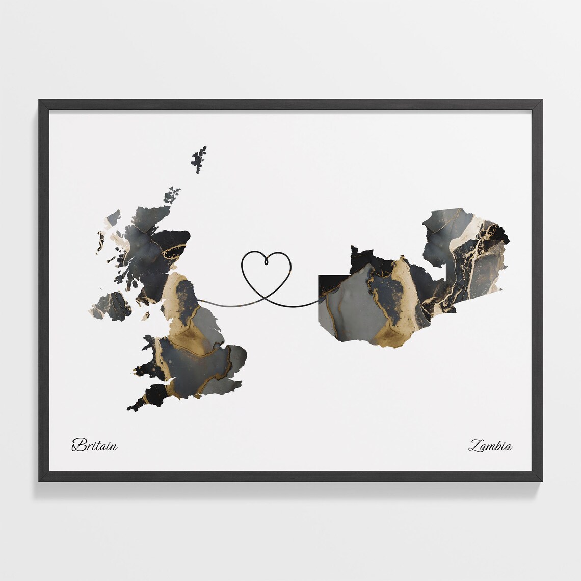 Britain to Zambia Map Poster, Travel Wall Art