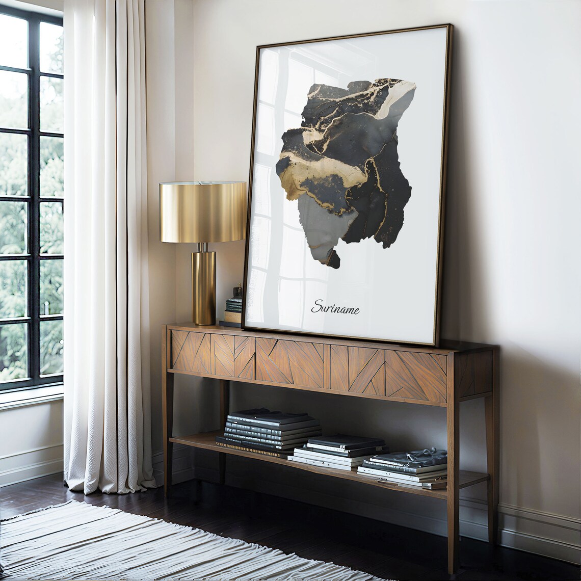 Suriname Black And Gold Marble Map Minimalist Elegant Art Poster - Image 4