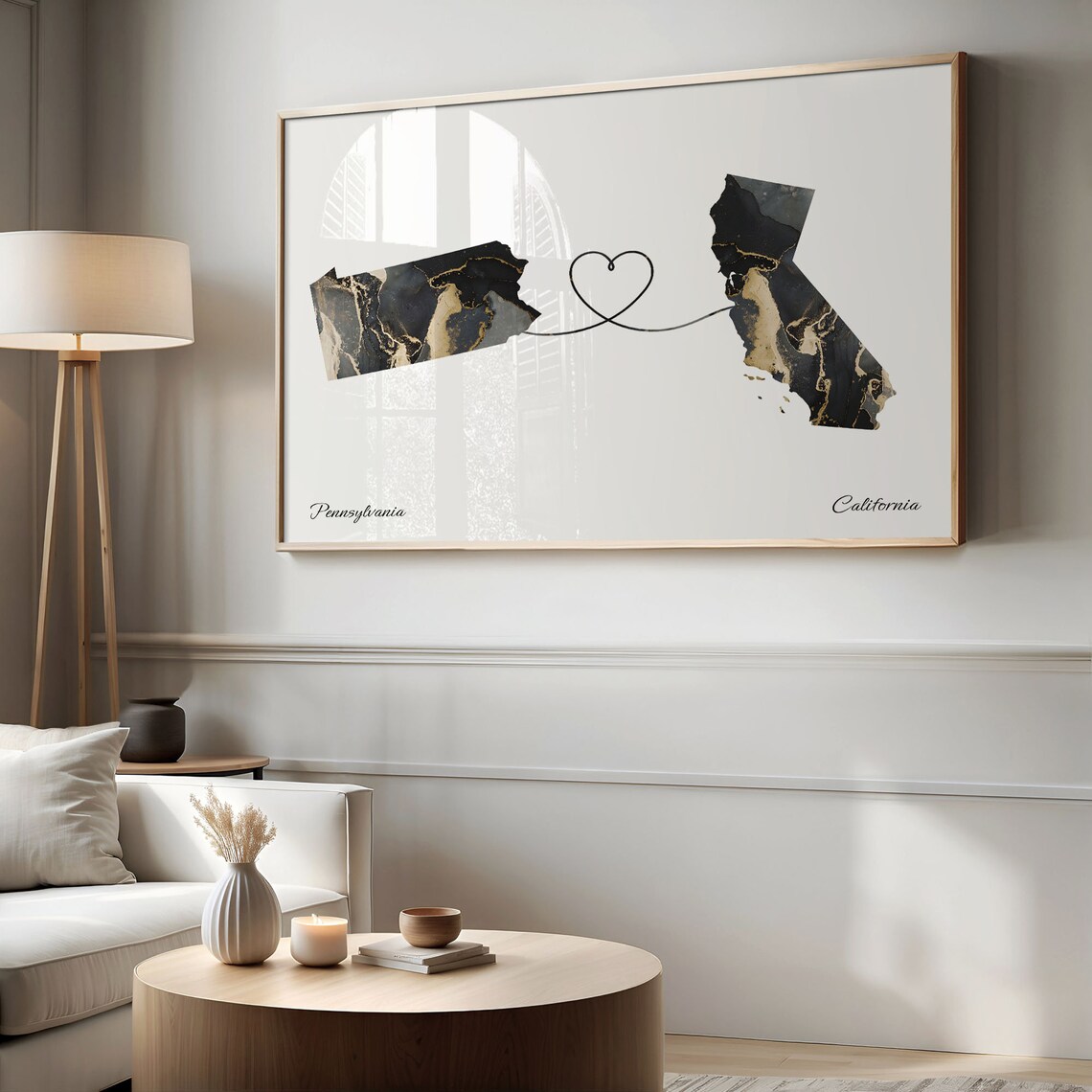 Pennsylvania to California Long Distance Love Marble Map Art Poster - Image 2